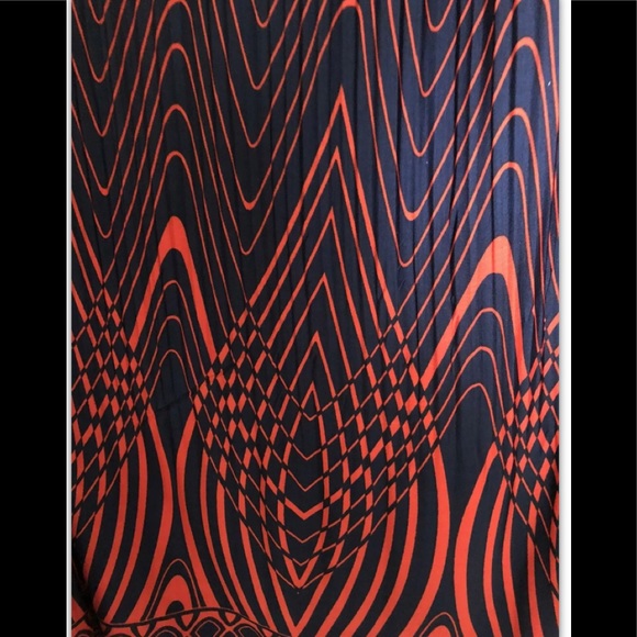 Metro Wear Maxi Flared Skirt Sz L🌹 Elastic Waist Navy Red Abstract pattern - Picture 6 of 10